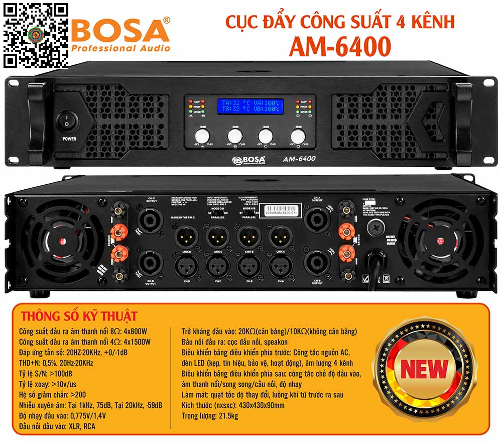 Main Công Suất 4 Kênh Bosa AM-6400